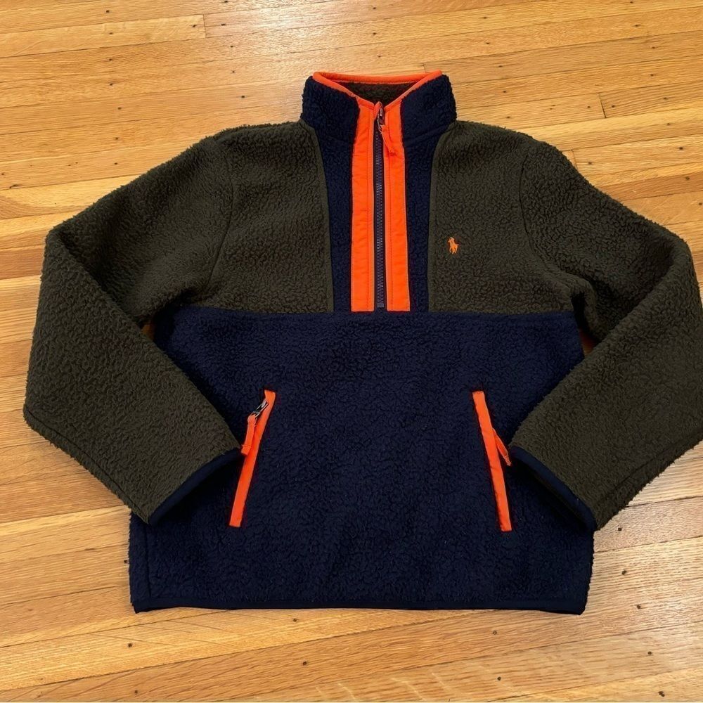 Polo Ralph Lauren Color-Blocked Fleece Half Zip Pullover Navy Green Boys S (8)